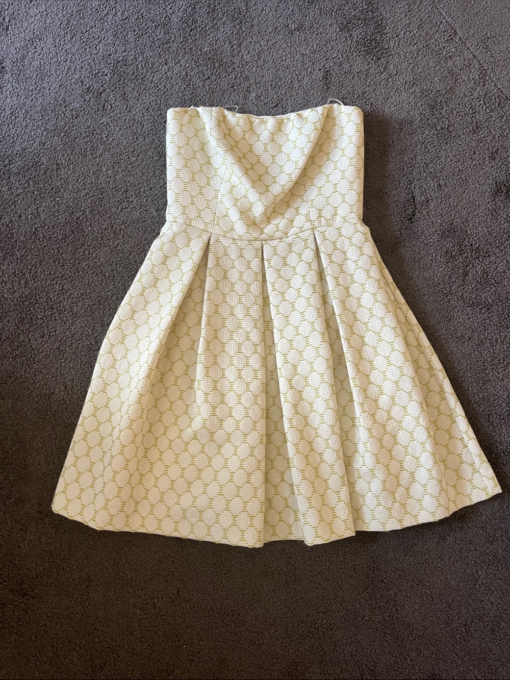 Trina Turk Cream Strapless Dress with Subtle Green Design